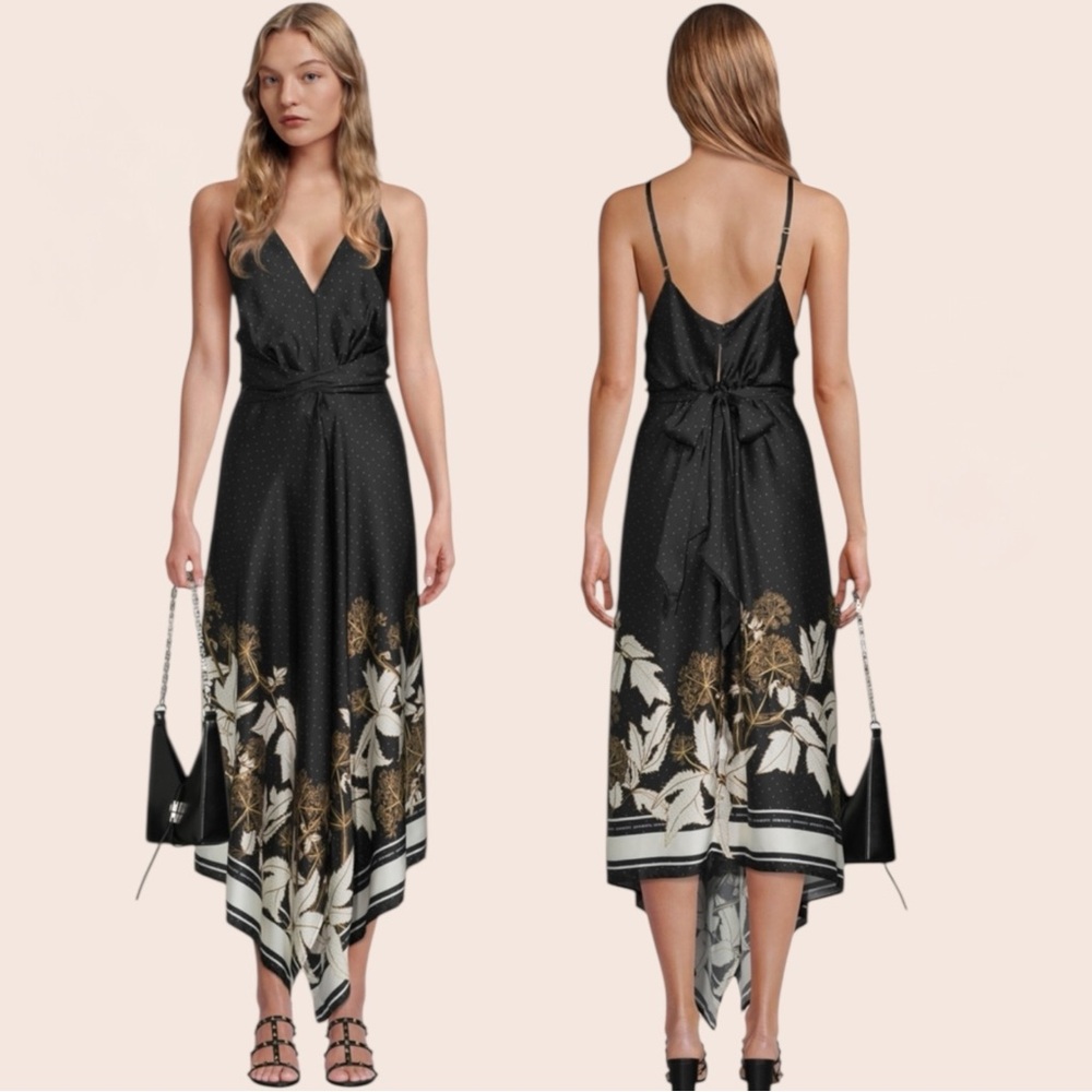 Sabina Musayev Teagan Satin Asymmetrical Handkerchief Dress